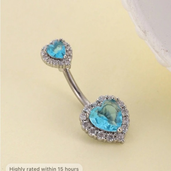 Belly Ring-Small Heart Shaped Blue . Topez  belly naval Zirconia ring .Tray - Picture 1 of 10